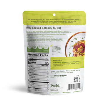 Poshi Mediterranean Three Bean Salad | All Natural, Keto, Vegan, Paleo, Non Gmo, Low Carb + Calorie, Gluten Free, Rady To Eat, F