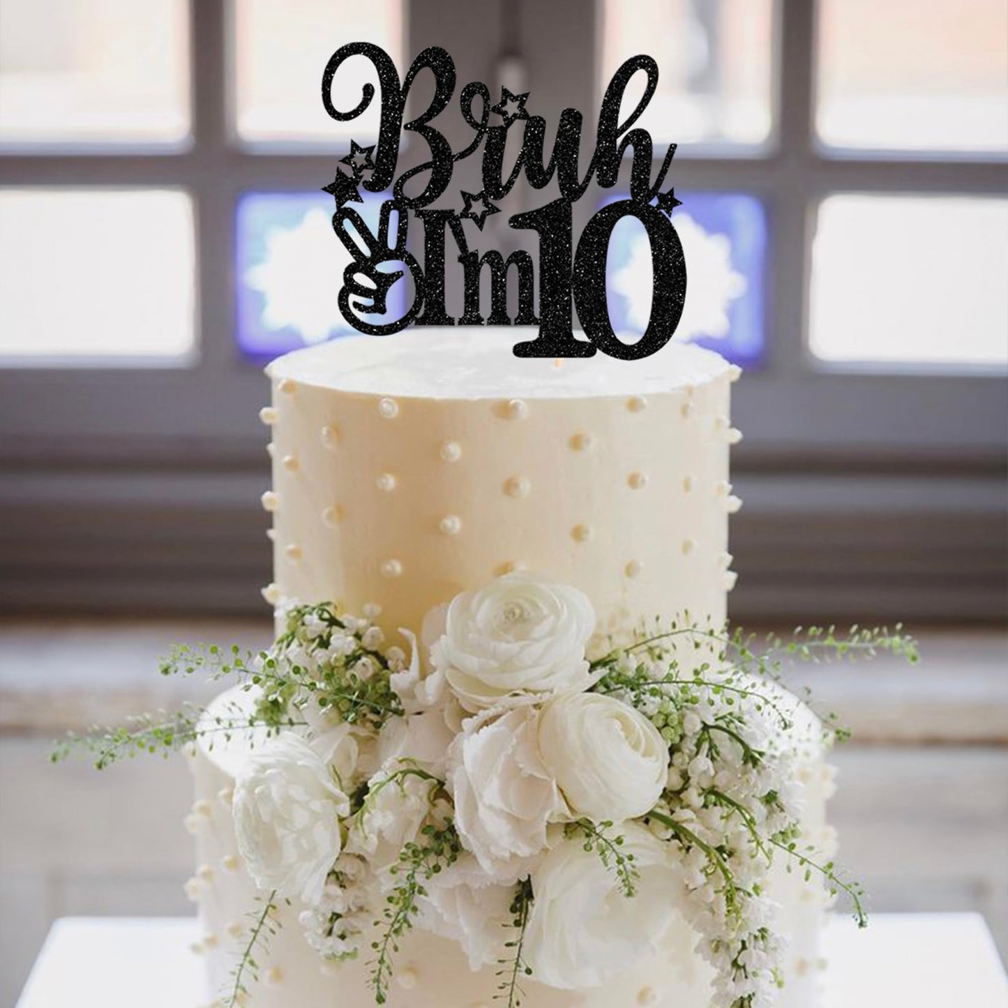 Rssta i Cake Topper Black Star Glitter 10th Birthday Decoration XM1222-10