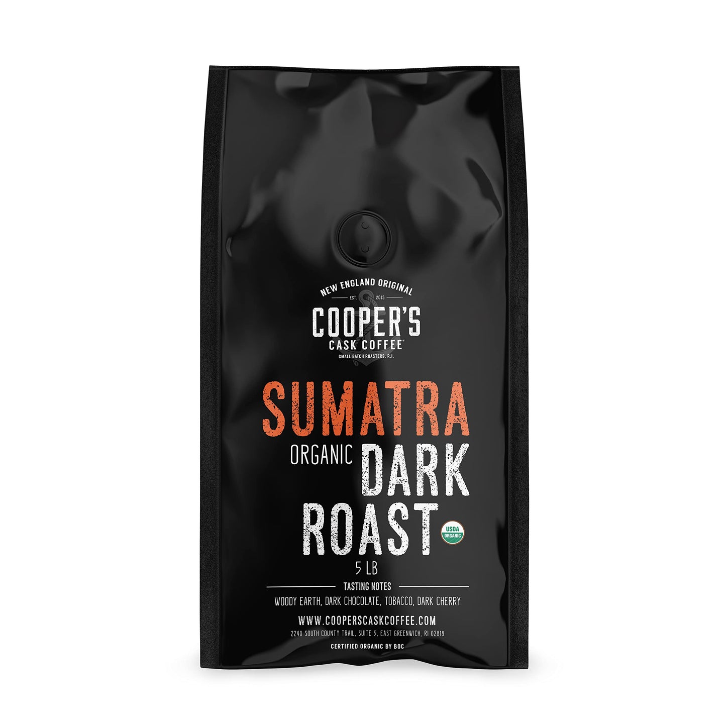 Coopers Cask Coffee Organic Dark Roast Sumatra Whole Bean Coffee - 5lb Bag