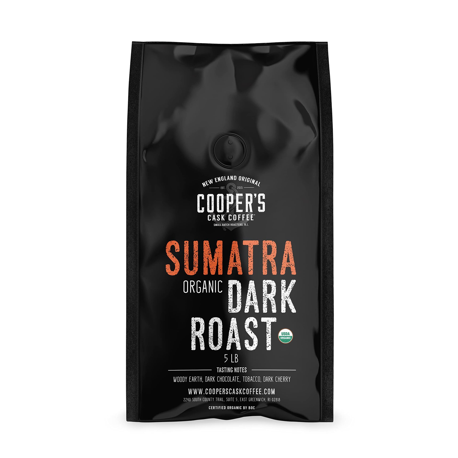 Coopers Cask Coffee Organic Dark Roast Sumatra Whole Bean Coffee - 5lb Bag