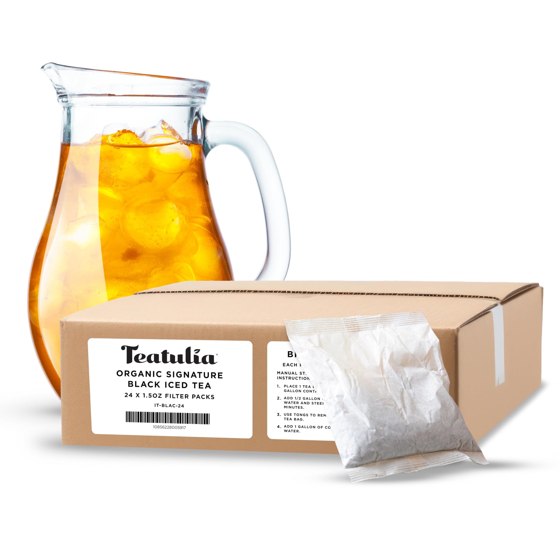 Teatulia Organic Signature Black Iced Tea Pitcher Bags (24 Jumbo Tea Bags - Brews 1.5 Gallons) | 100% Compostable | Unsweetened