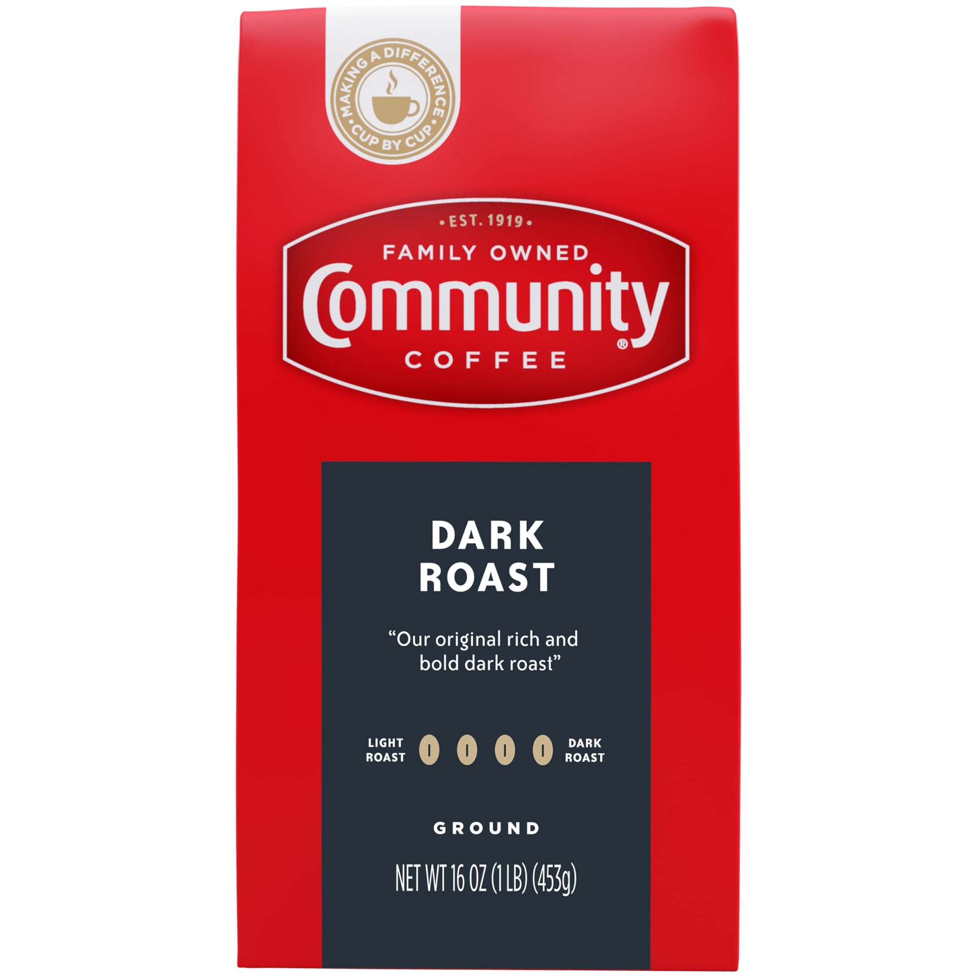 Community Coffee Dark Roast Ground Coffee, 16 oz Bag, Model 222869