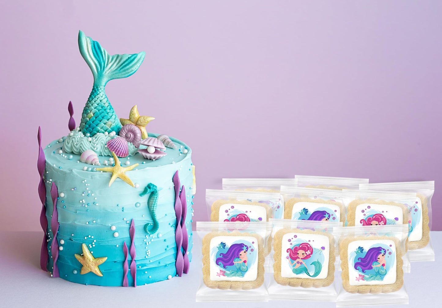 Mermaid Party Favors Cookies Decorated | Individually Wrapped 24 Pack | Theme Birthday Candy | Treats Dessert Table Sweets