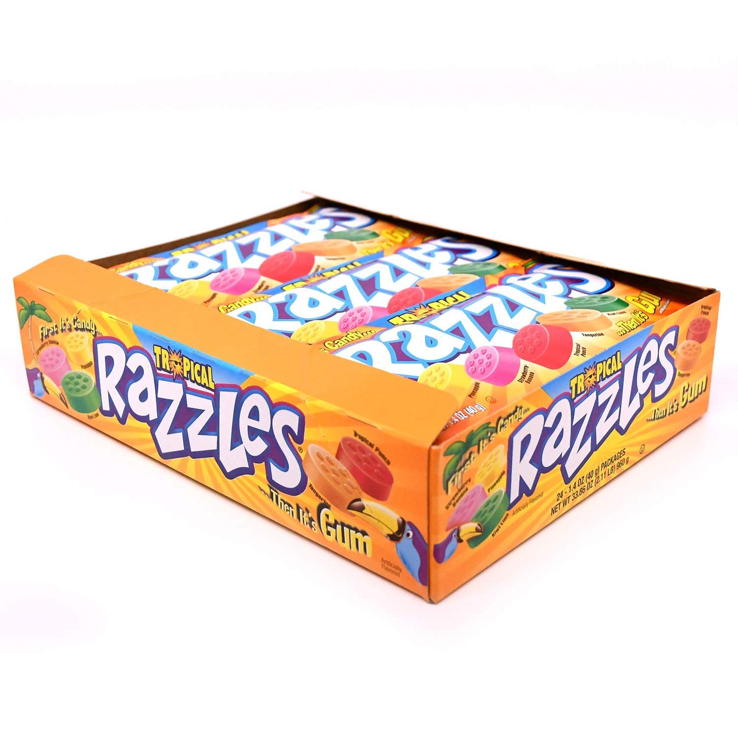 Razzles Tropical Flavor Candy/Gum, 1.4 Ounce (Pack Of 24)