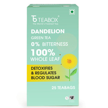 Teabox enhanced Darjeeling Green Tea With Dandelion Roots | 100% Whole Leaf & 0% Bitterness | Green Tea From The Himalayas | 25 Tea Bags (Low Caffeine)