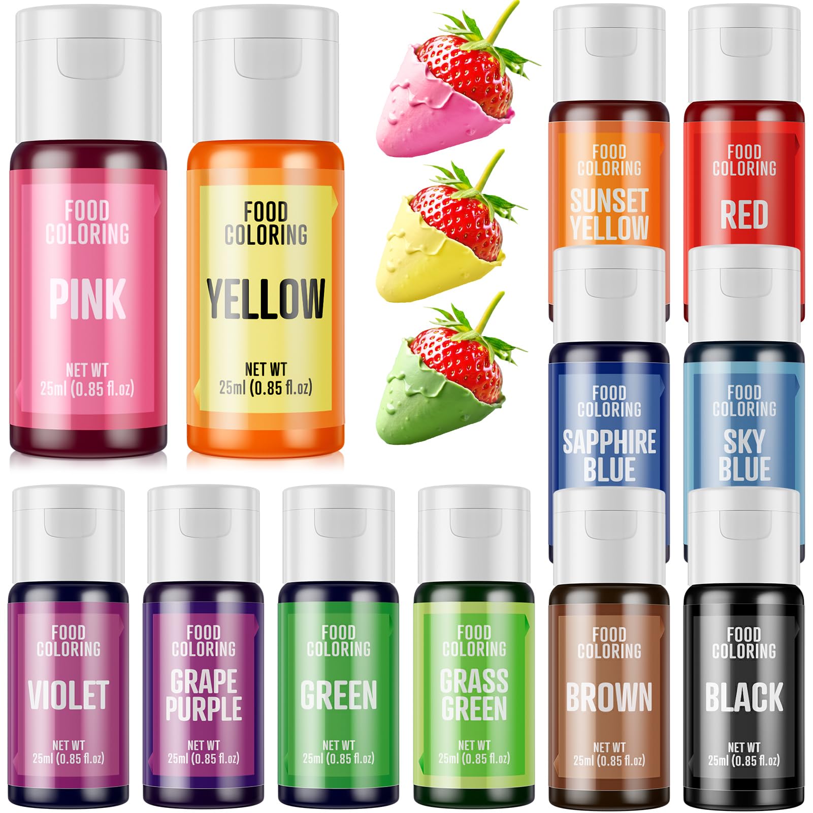 Food Coloring Set - 25Ml X12 Color Food Grade Vibrant Food Dye ...