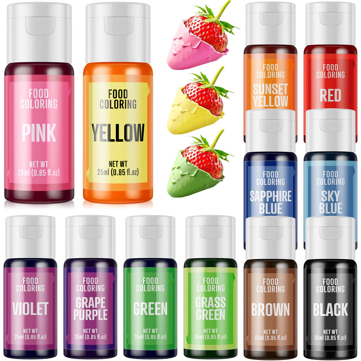 Food Coloring Set - 25Ml X12 Color Food Grade Vibrant Food Dye ...