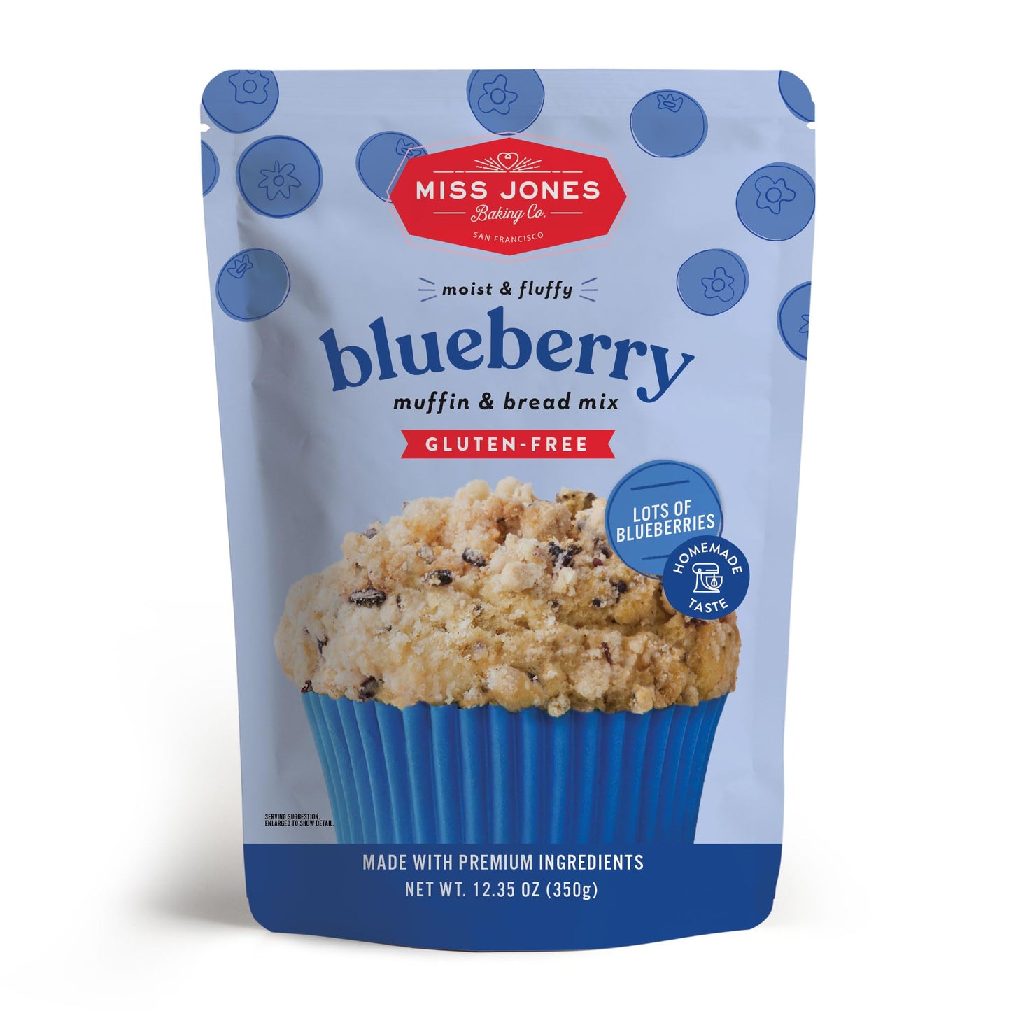 Miss Jones Baking Gluten-Free Blueberry Muffin & Bread Mix - 50% Lower Sugar, Real Blueberries, Naturally Sweetened Desserts & T