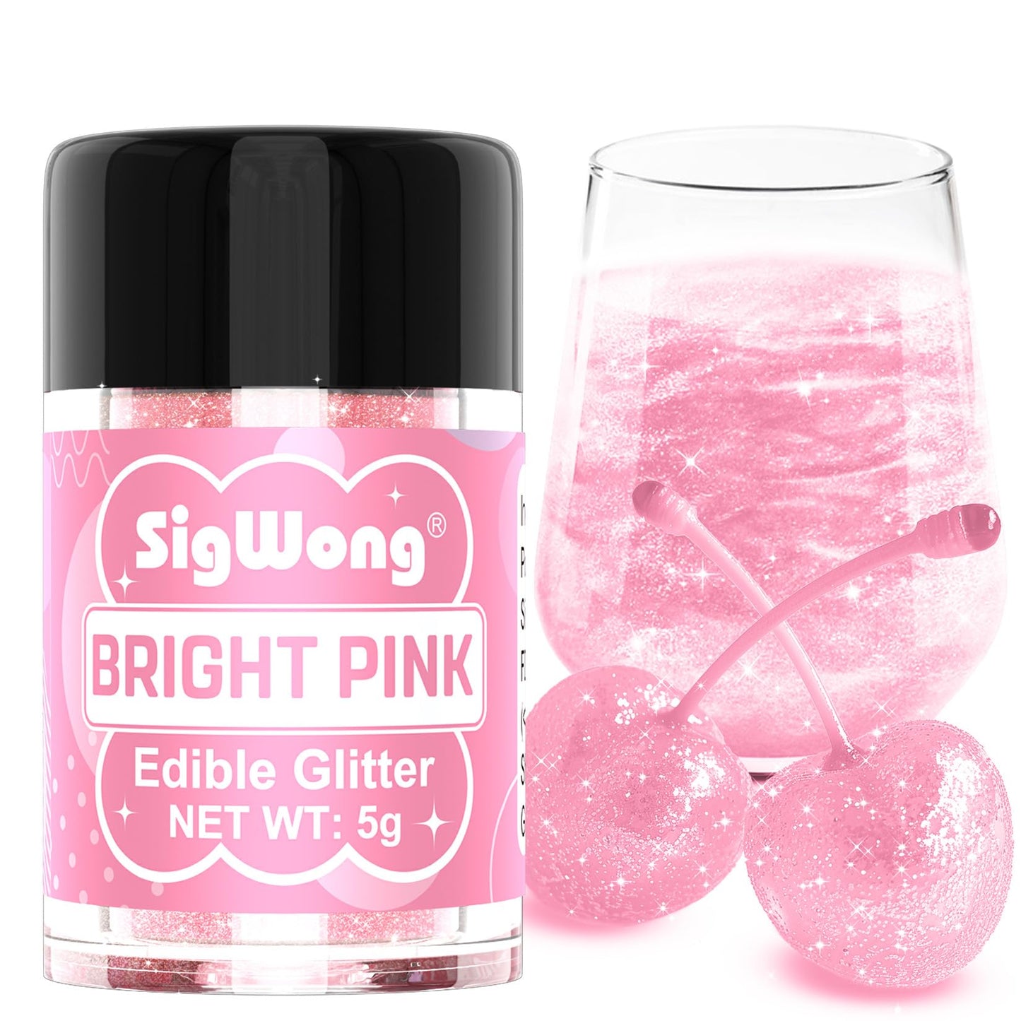 Bright Pink Edible Glitter - 5G Food Grade Cake Decorating Shimmering Glitter  Edible Sprinkle Luster Dust For Drinks  Chocolates  Fondant  Strawberries  Cupcakes  Candy  Valentines Cookie - Vegan