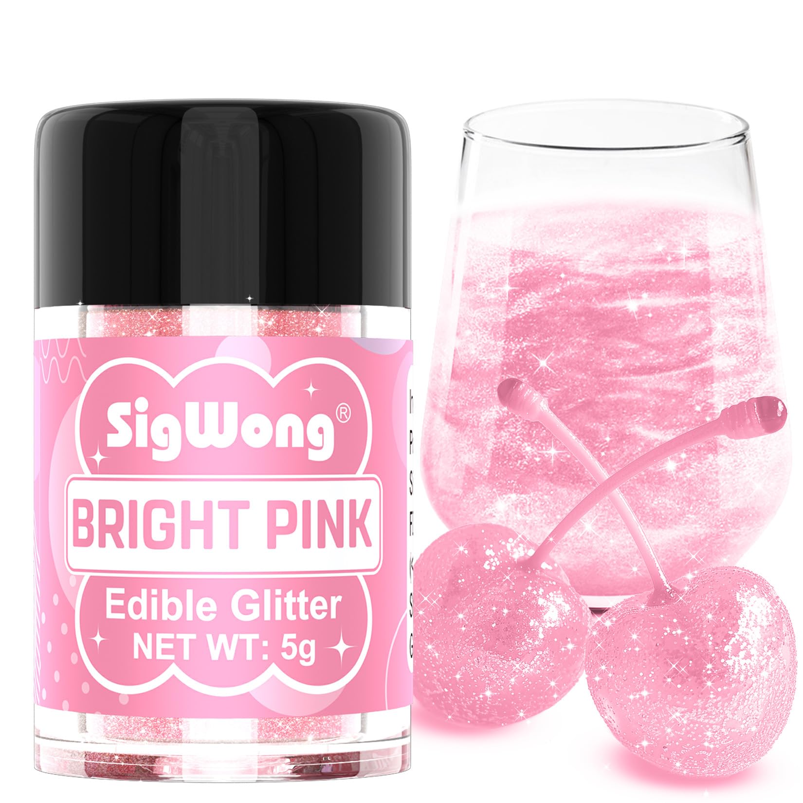 Bright Pink Edible Glitter - 5G Food Grade Cake Decorating Shimmering Glitter  Edible Sprinkle Luster Dust For Drinks  Chocolates  Fondant  Strawberries  Cupcakes  Candy  Valentines Cookie - Vegan