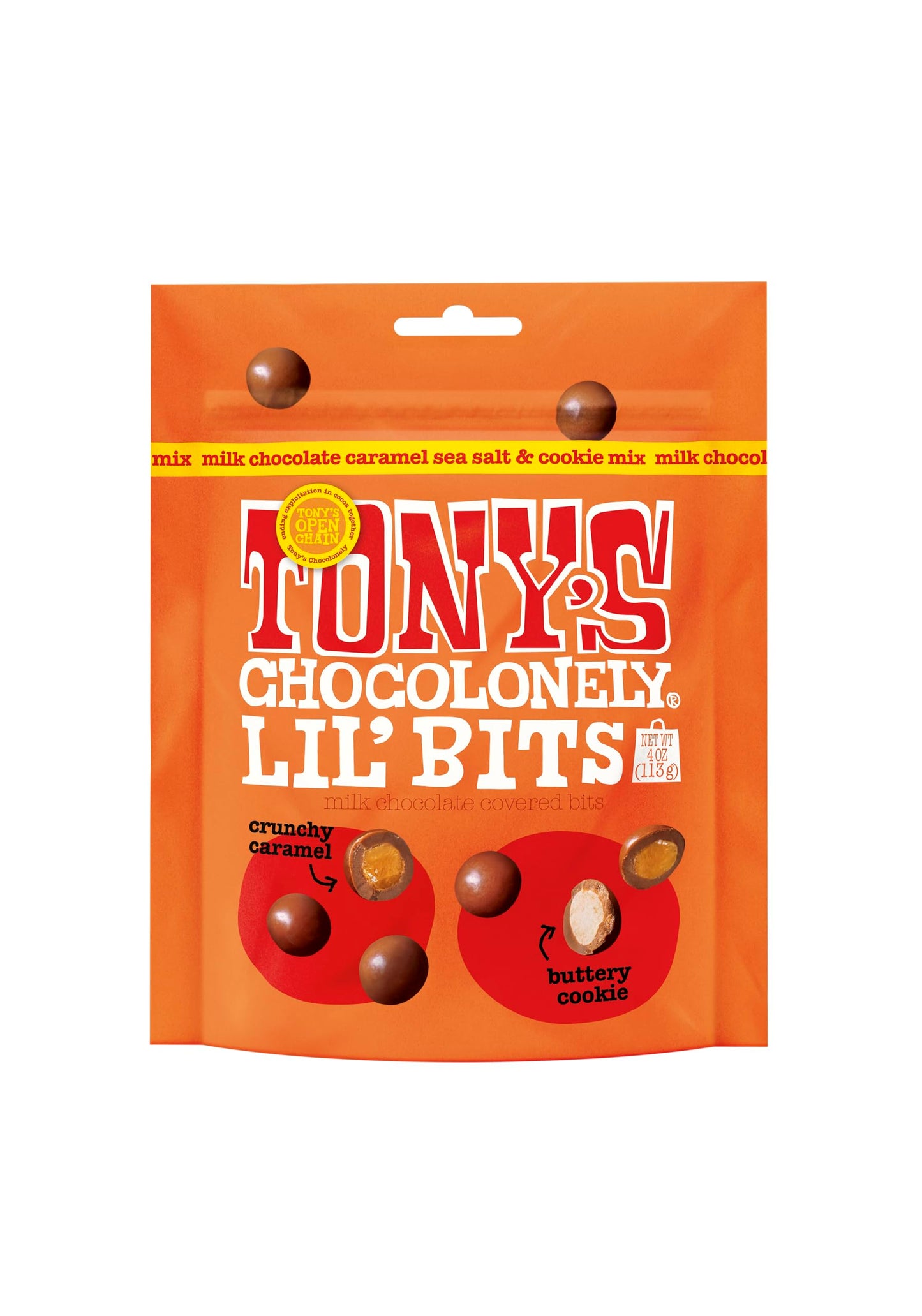 Tonys Chocolonely Belgian Milk Chocolate Caramel Sea Salt & Cookie Mix Lil Bits Candy Pieces for Snacks, Gifts, or Gift Basket, 