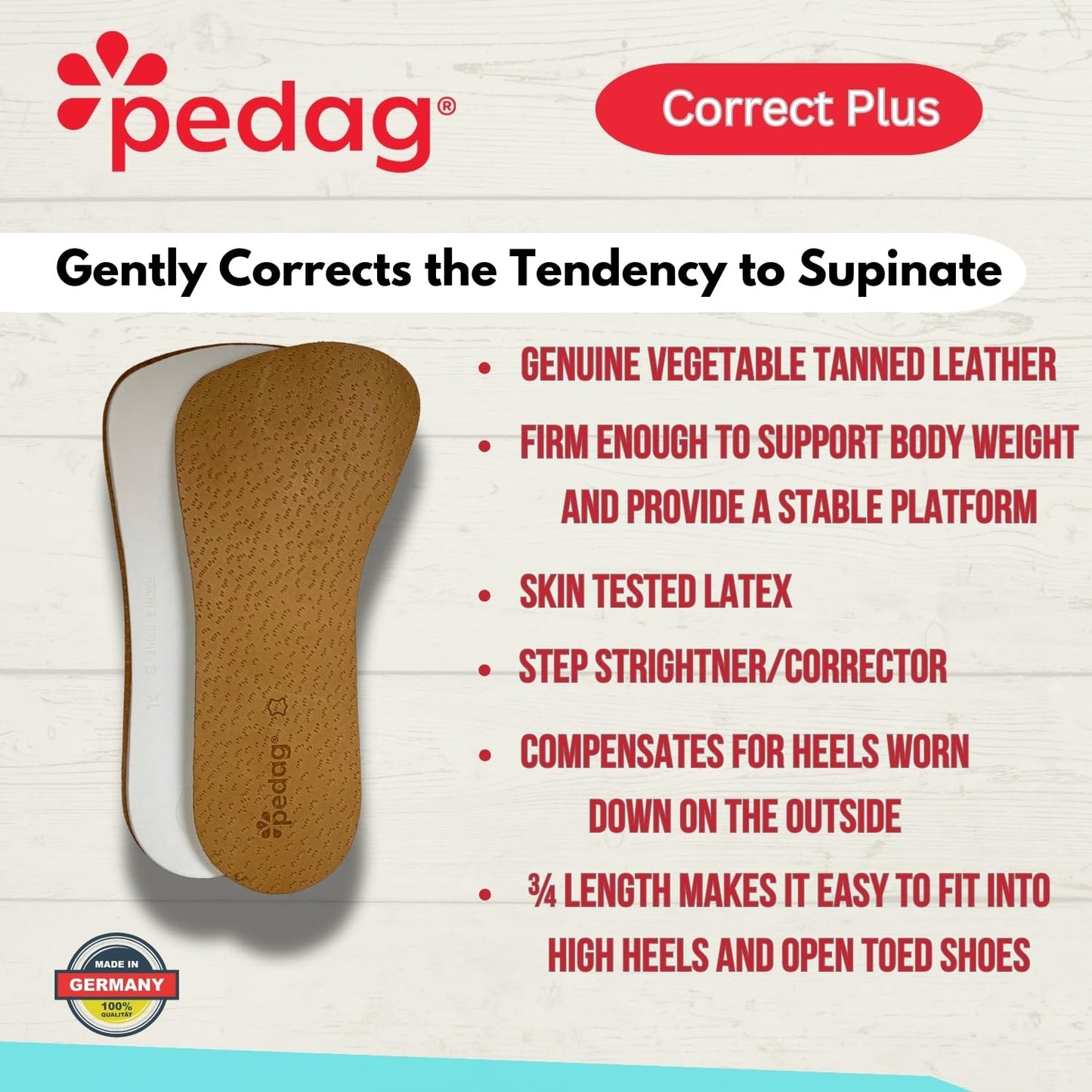 Pedag Correct Plus  German Handmade 3/4 Length Wedge For Oversupinators  Vegetable Tanned Leather Top Rubber Orthotic Footbed  1