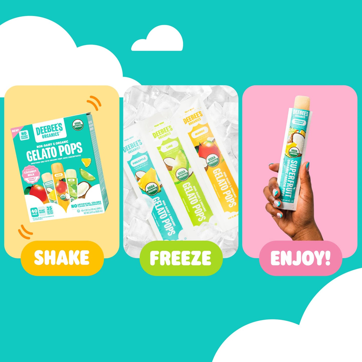 DeeBees Organics Non-Dairy Gelato Pops, Creamy Freezer Pops made with Coconut Milk, No Refined Sugar, No Artificial Flavors or