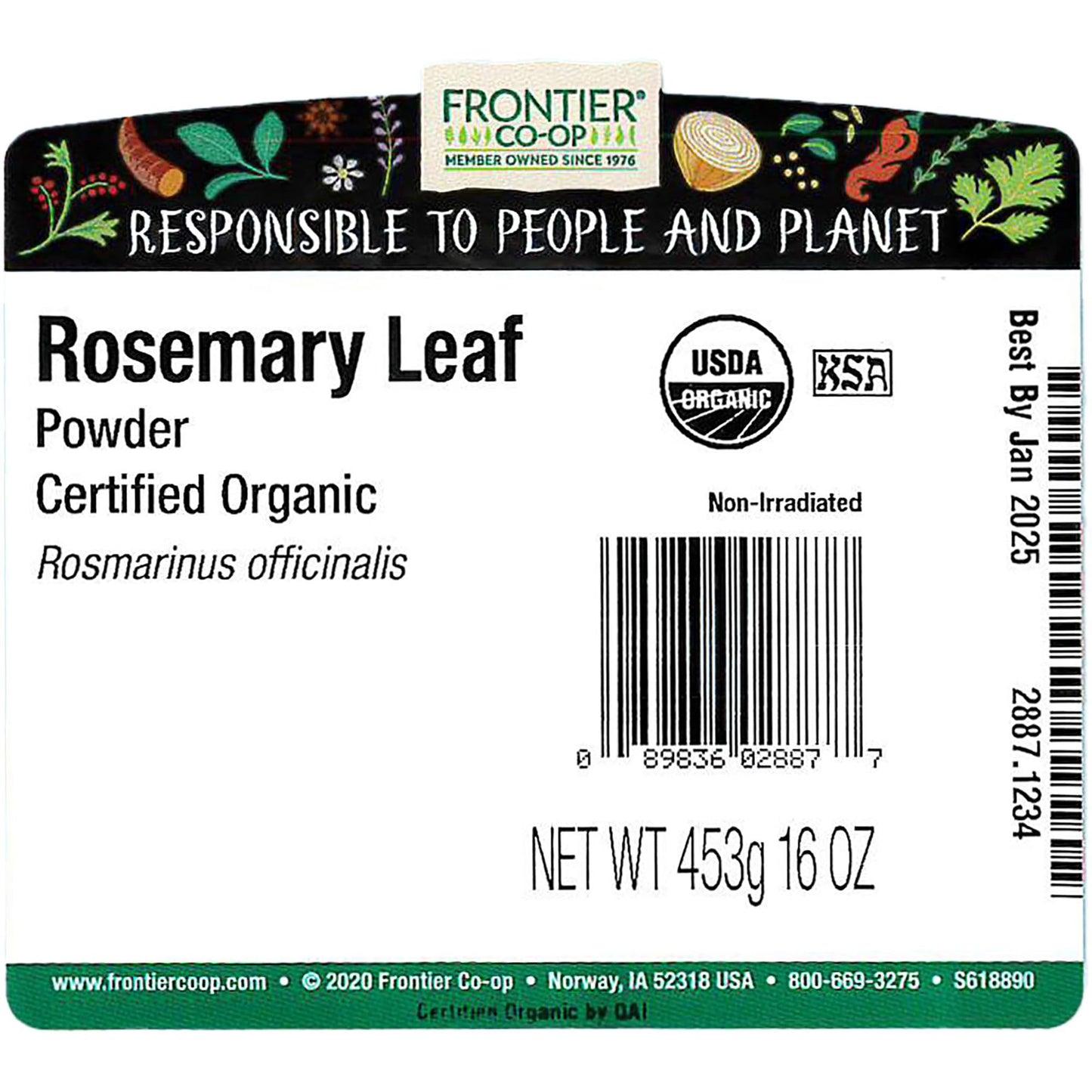 Frontier Co-Op Organic Rosemary Leaf Powder, 1Lb Bulk Bag - Natural And Dried Rosemary Leaves Powder - Ideal For Cooking, Baking, Kosher