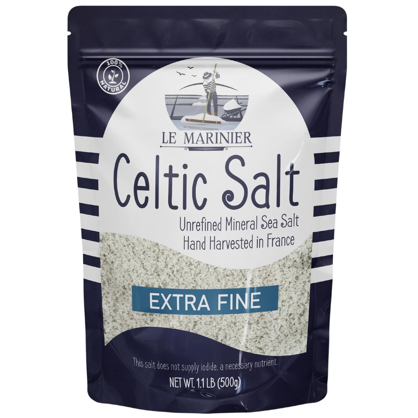 Le Marinier French Sea Salt Extra Fine, 1.1lb - 18oz. Mineral Rich 100% Natural and Unrefined Sea Salt Organic Mineral Coarse. H