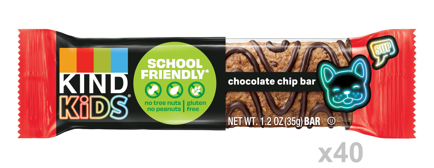 KIND Kids Snacks Chocolate Chip Bar, Gluten Free, 5g Protein, 40 Count, 18.3 x 16.7 x 32.9 cm, Tree Nut and Peanut Free