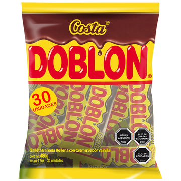 Costa Doblon Chocolate Covered Biscuit- Coated Biscuits- Biscuit with Vanilla Flavored Cream- Snack Packs Biscuits- Sandwich Coo