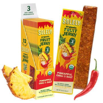 Solely - Organic Spicy Pineapple Chili And Salt Fruit Jerky - 12 Individually Wrapped Fruit Strips - Fruit Leather Made From Dri