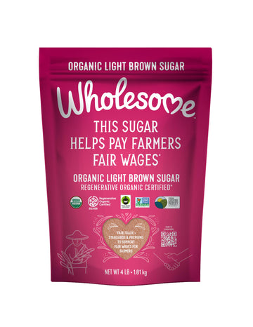 Wholesome Sweeteners 4-Pound, 64 Ounce, Organic Light Brown Sugar, Fair Trade, Non GMO, Gluten Free & Vegan, Sugar for Baking an