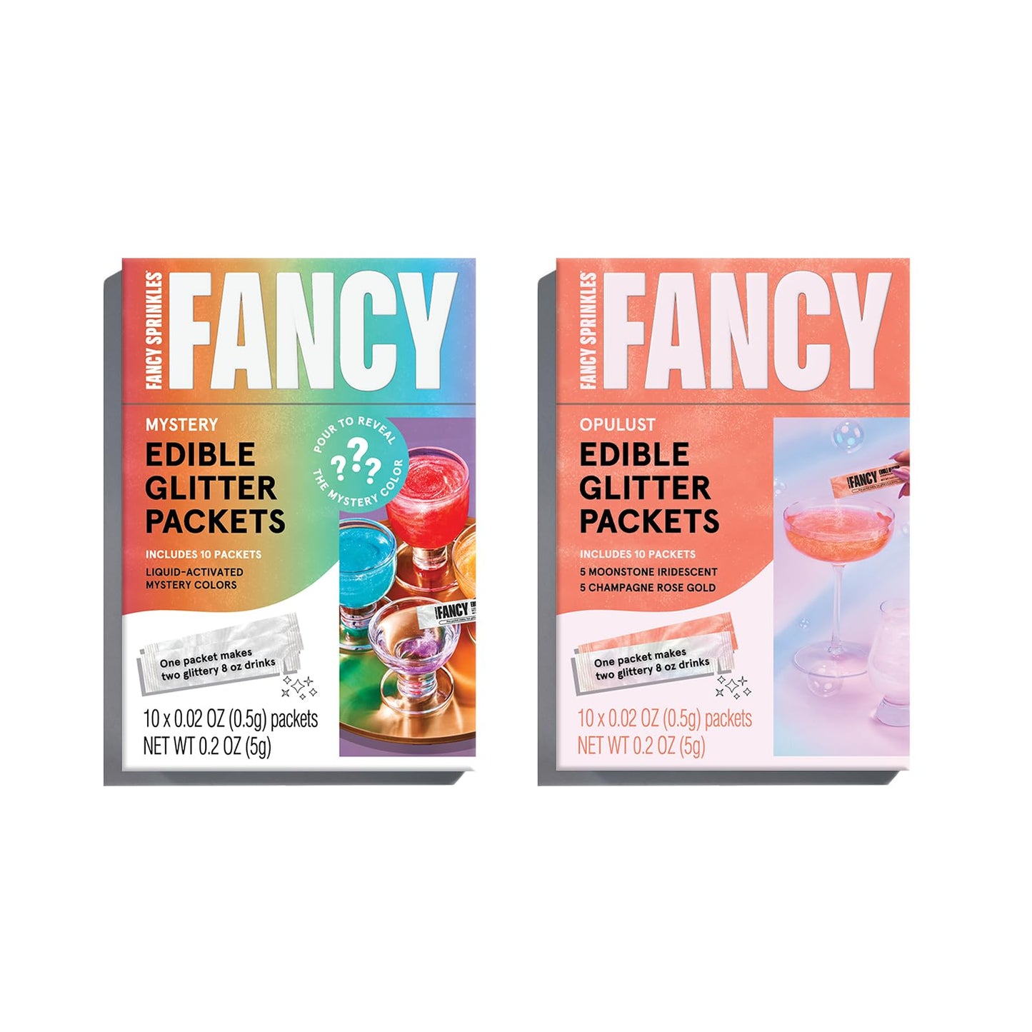 Fancy Sprinkles Vip Set (Opulust And Mystery) Edible Glitter Packets Portable & On-The-Go For Sparkling Drinks, Champagne, Cocktails, Wine, Malt-Inspired, & More. (2 Pack)