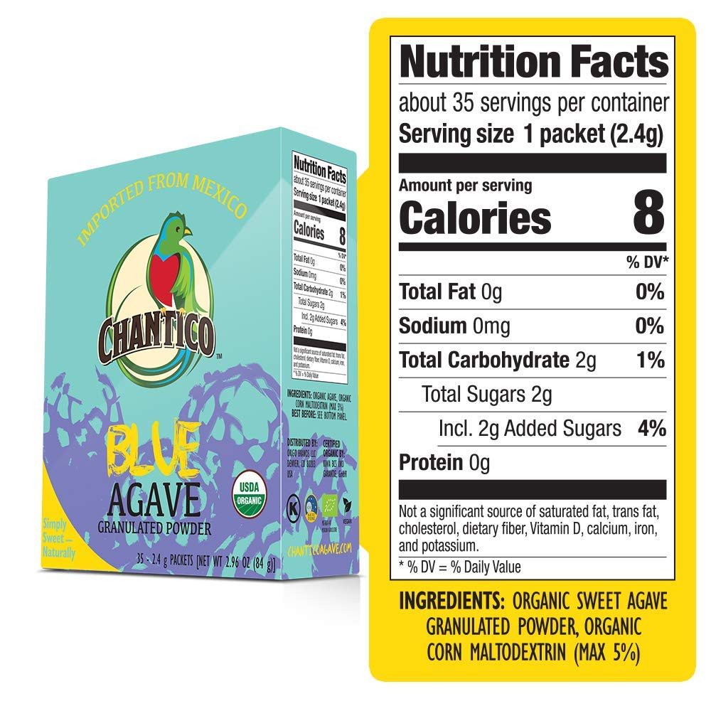Chantico Sweet Granulated Agave Powder, Low-Carb Sugar Substitute, 3 Boxes of 35 Sachets (2.4 g each), 2.96 Ounce Total
