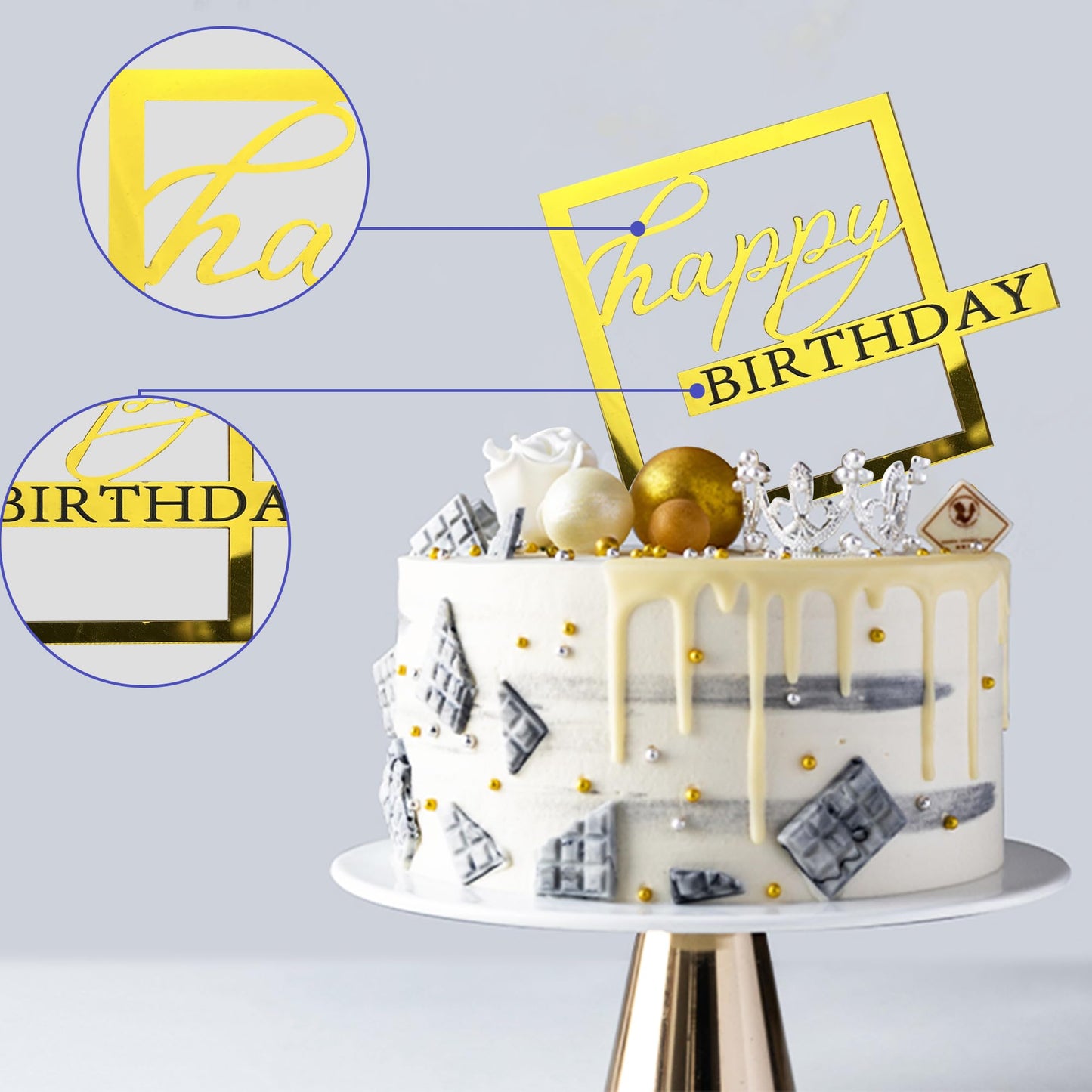 16 Pcs Happy Birthday Cake Toppers Mirror Acrylic Cake Topper Side Cake Decorations Cake Inserts Cake Decorating Supplies Cupcak