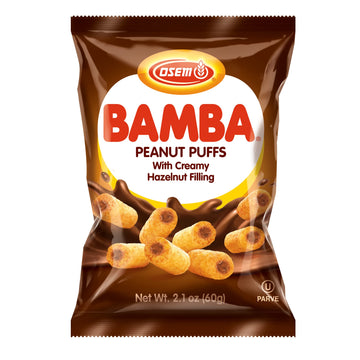 Osem Bamba Hazelnut Cream Peanut Butter Snacks All Natural Corn Puffs, 2.1Oz