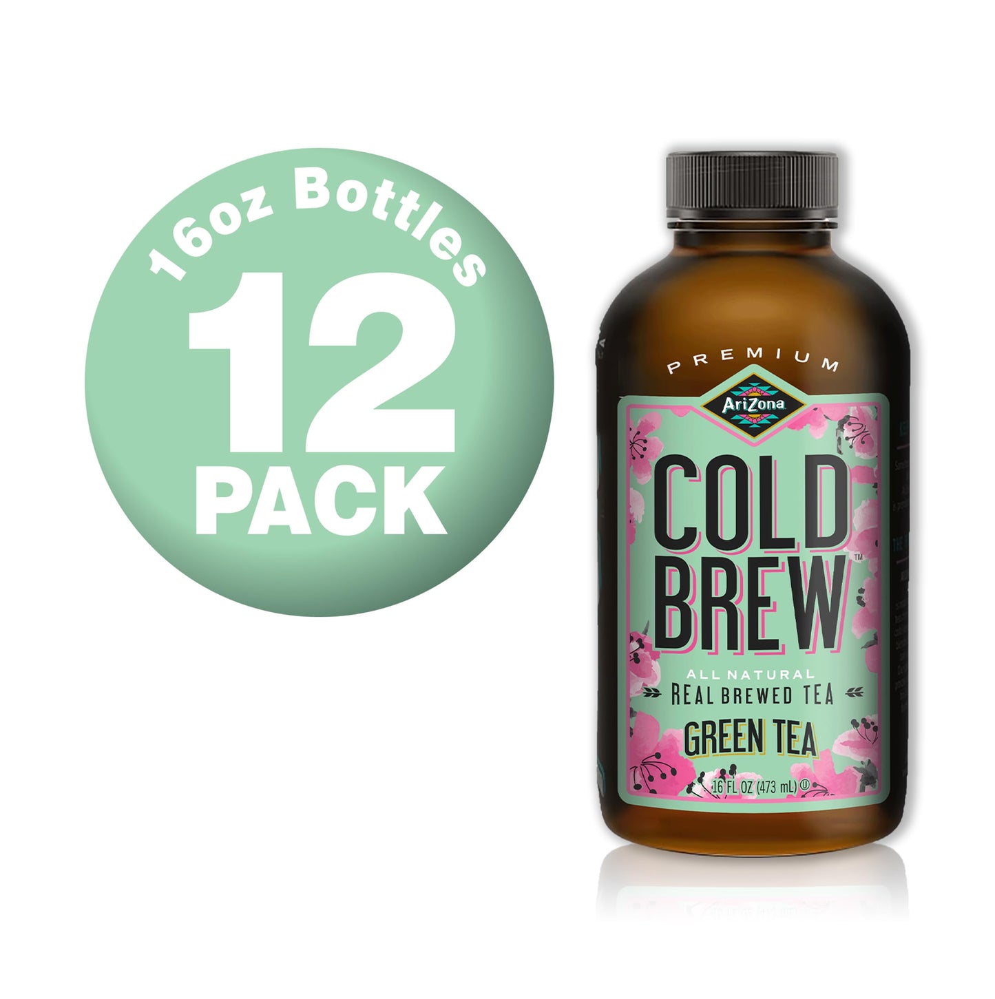 Arizona Cold Brew Green Tea - Premium Cold Brew Iced Tea With Cane Sugar (Pack Of 12)