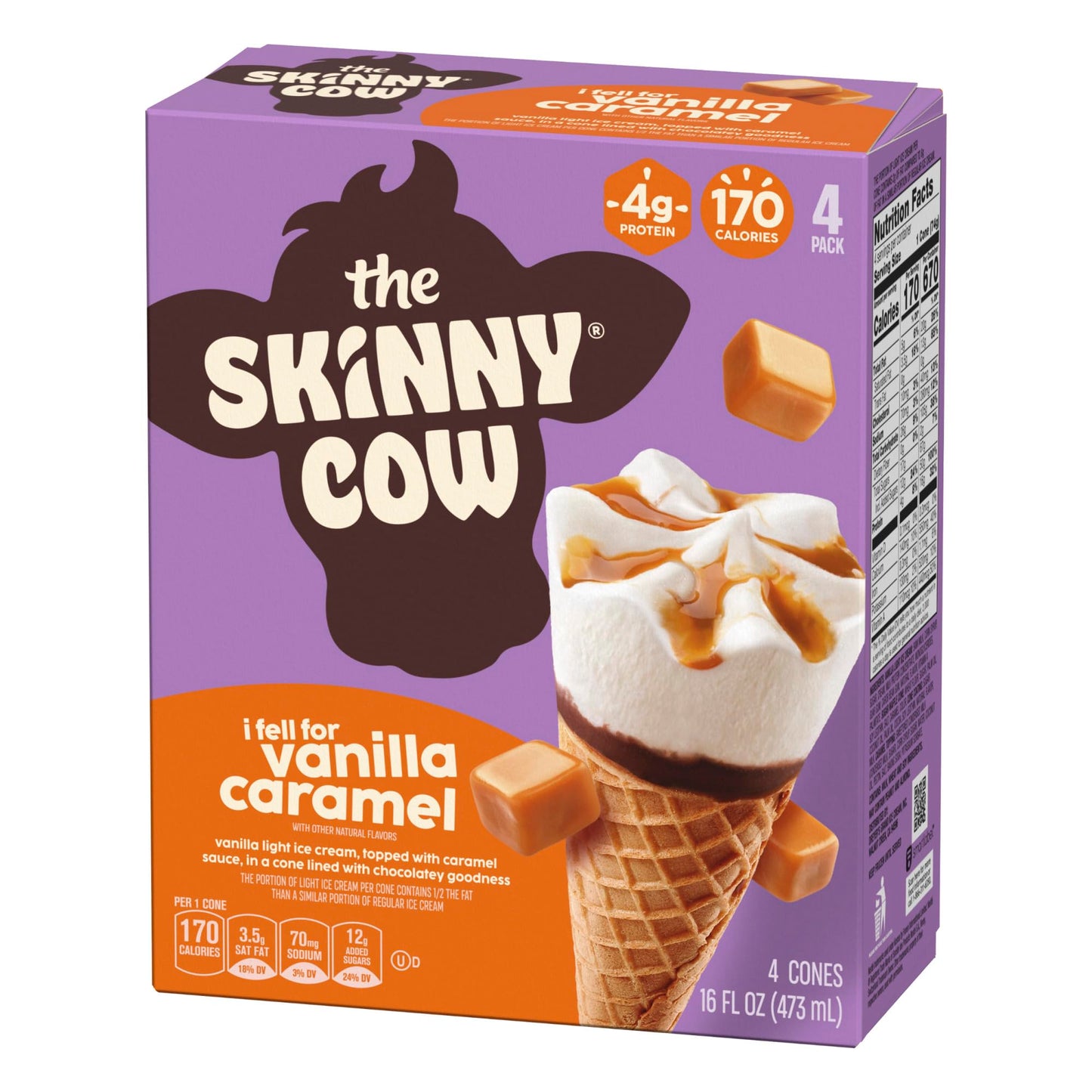 Skinny Cow, Vanilla / Caramel Cones, 4 Count (Frozen)