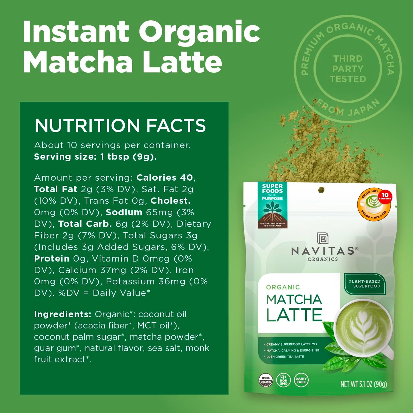 Navitas Organics Latte Matcha Green Tea Powder - 3.1 oz