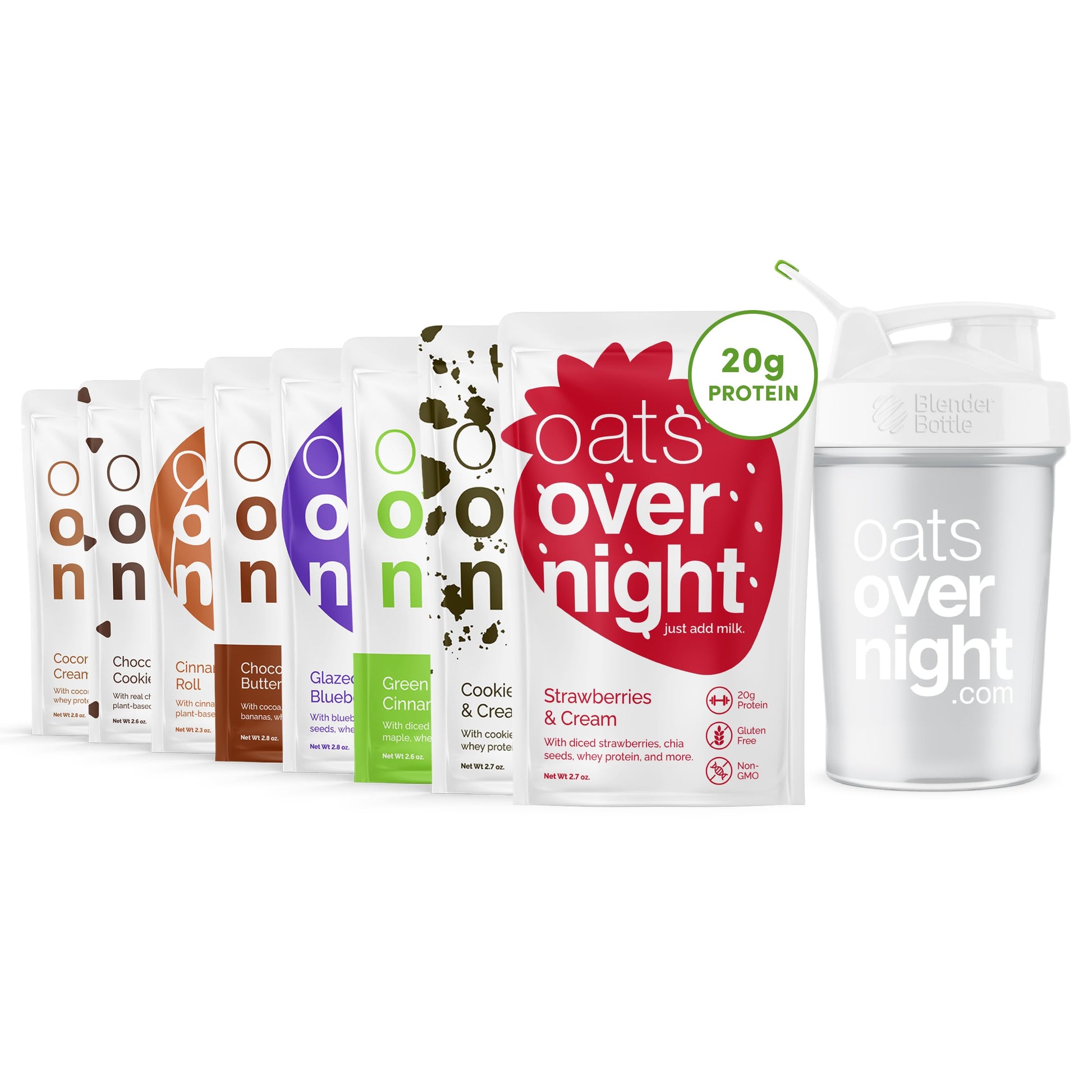 Oats Overnight High Protein Breakfast Shake Variety Pack - Gluten Free Oatmeal, 8 Flavors, 2.6 Ounce (Pack of 9)