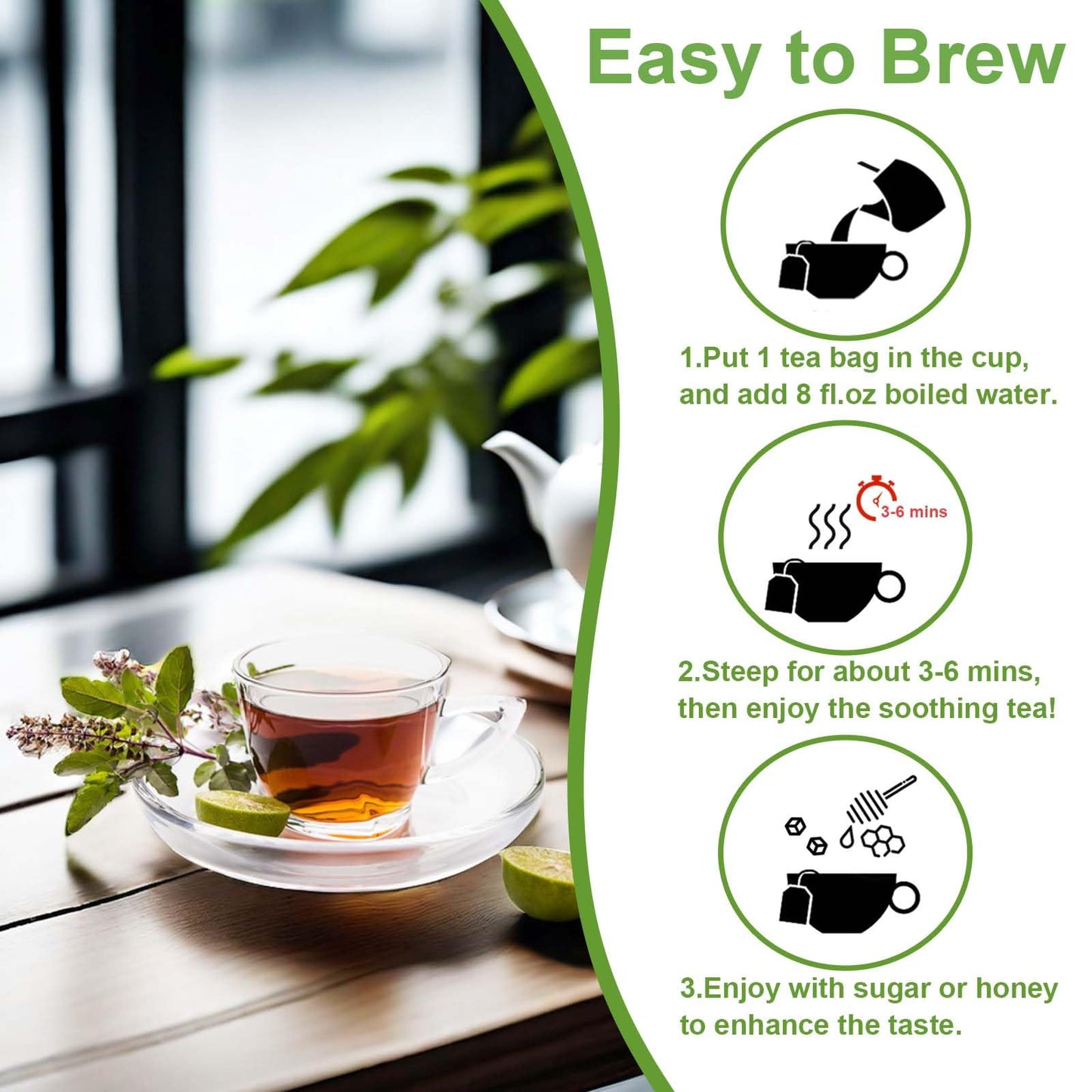 TEARELAE Holy Basil Tea Bags - 100% Pure Natural - 60 Count - Caffeine-Free - Non-GMO - Aids Digestion and Boosts Immunity