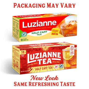 Luzianne Unsweetened Half-Caff Iced Tea Bags, Family Size, 18 Count, Pack of 6 - Refreshing Iced Tea for Home or Office