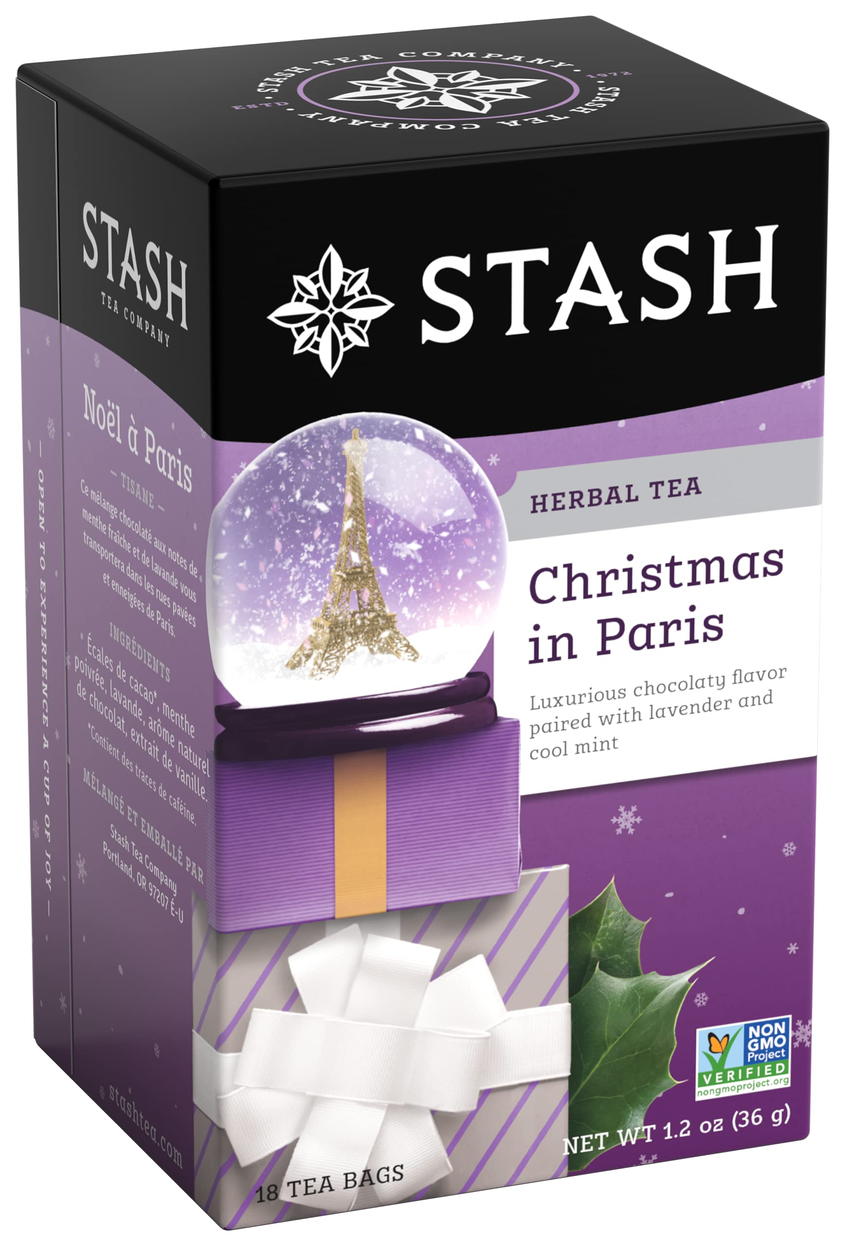 Stash Tea Christmas in Paris Herbal Tea, Non-GMO, 18 Count (Pack of 6), Model 08427, 108 Bags Total