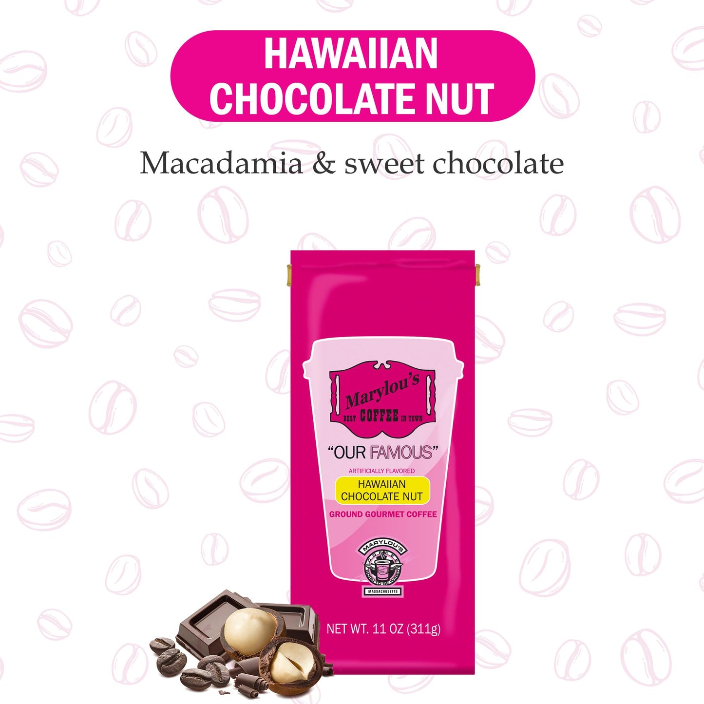 Marylous Coffee Hawaiian Chocolate Nut Flavored Ground Coffee - 11 oz Pack