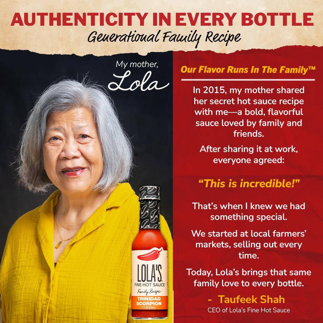 Lolas Fine Hot Sauce Trinidad Scorpion - All-Natural, Low Sodium, Gluten-Free, Keto - 5 Fl Oz (Pack of 6)