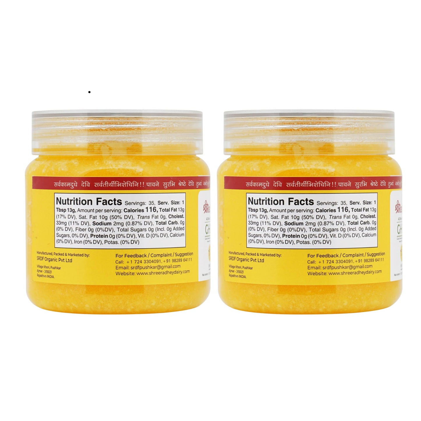 SHREERADHEY A2 Gir Cow Ghee - Gluten Free, Traditionally Hand Churned - 500 ML X 2 Pet Bottle