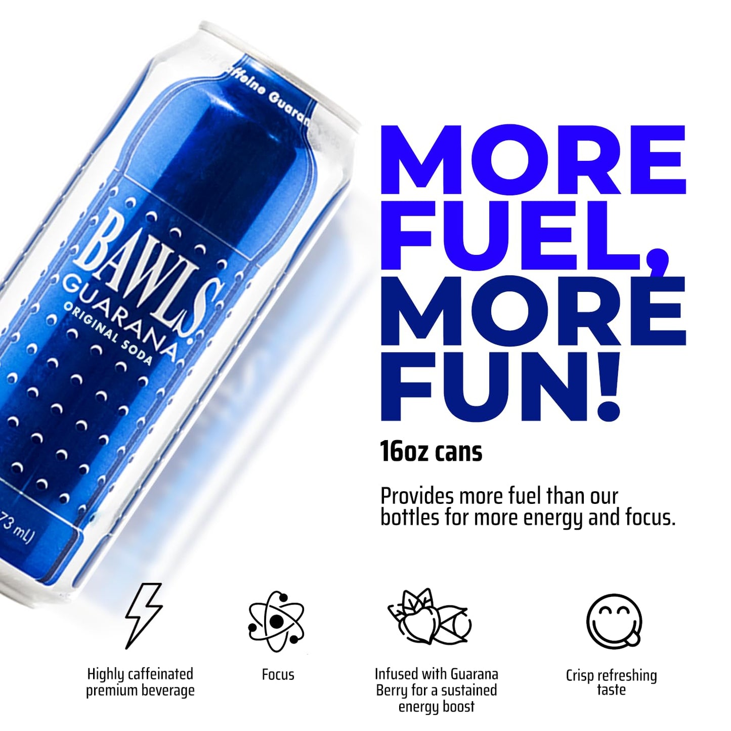 BAWLS Guarana Original, BAWLS Guarana Drink, Guarana Soda, Guarana Fueled Soda for Energy, High Energy Caffeinated Drink, 16oz 2