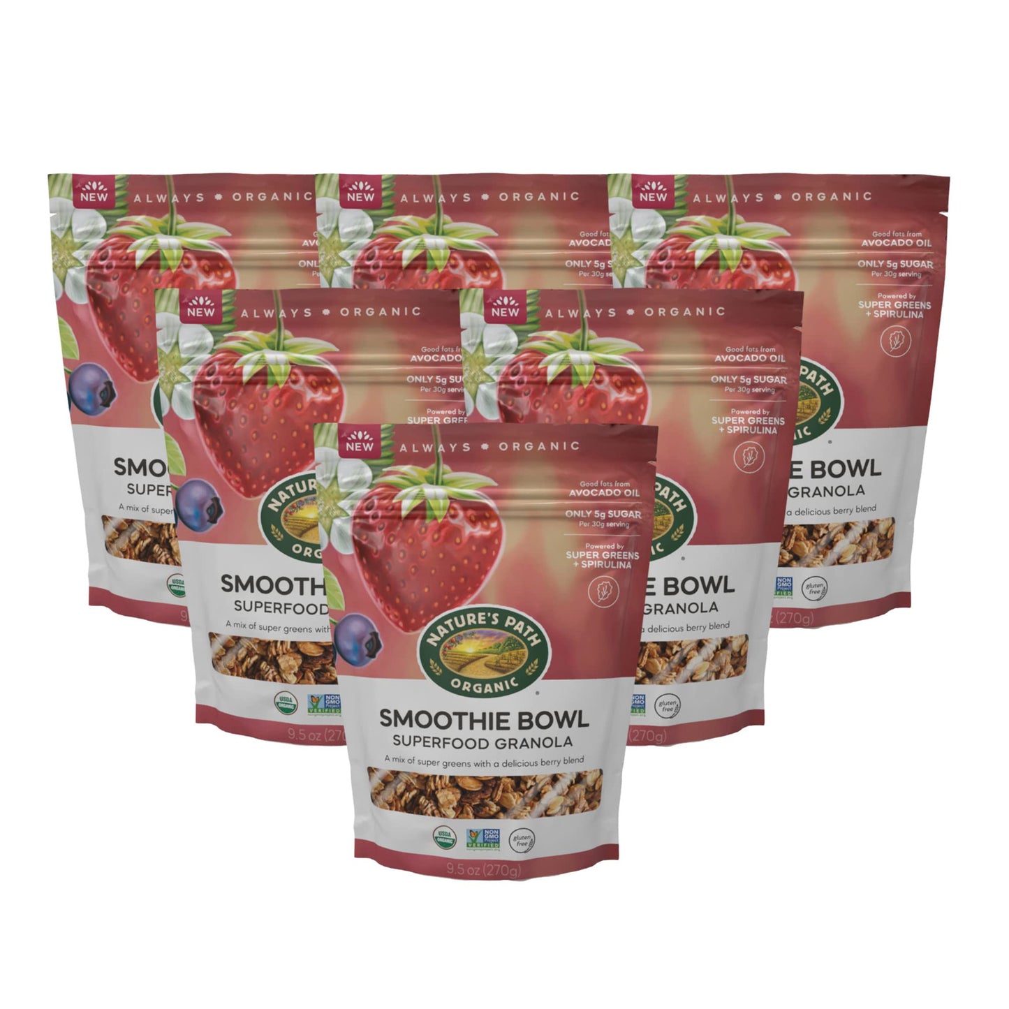 Nature'S Path Organic Superfood Smoothie Bowl Granola, 9.5 Oz (Pack Of 6), Gluten Free, Non-Gmo