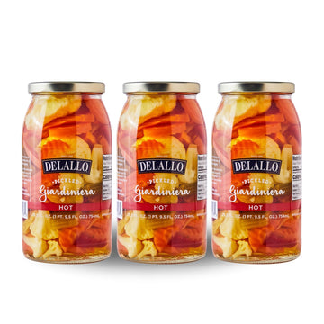 DeLallo Hot Giardiniera, 25.5 Ounce Jar, (3 Pack), Spicy Hot Pickled Mixed Vegetable Condiment for Sandwiches and Burgers, 100% 
