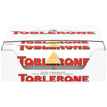 Toblerone Swiss White Chocolate Bars With Honey & Almond Nougat, 20 - 3.52 Oz Bars