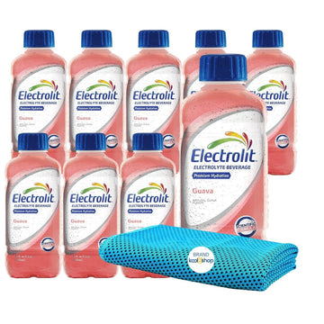 Electrolit Guava Hydration Drink with Electrolytes 21 fl oz Plastic Bottles 9 Pack + 1 Microfiber Cooling Towel by KOOL8SHOP Inf
