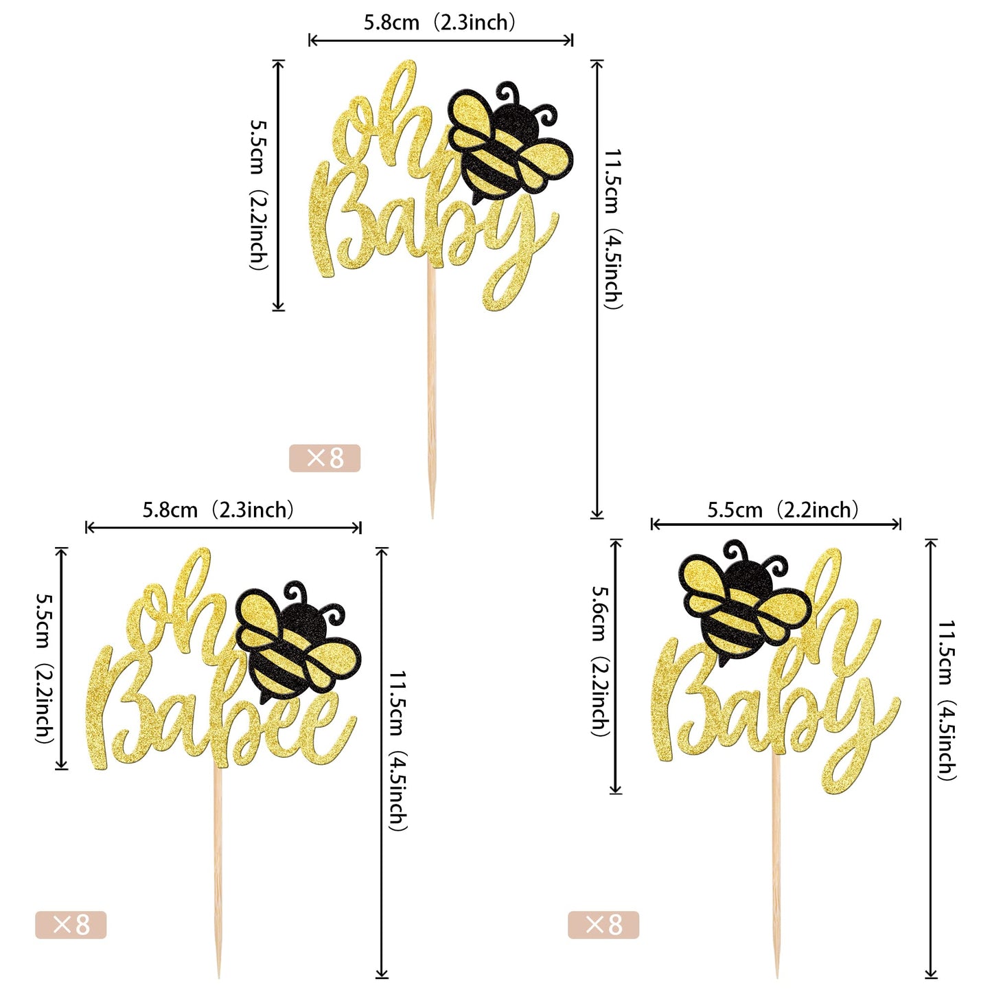24 Pcs Bumble Bee Oh Babee Cupcake Toppers Glitter Honeybee Oh Baby Cupcake Picks For Bee Theme Baby Shower Kids Birthday Party