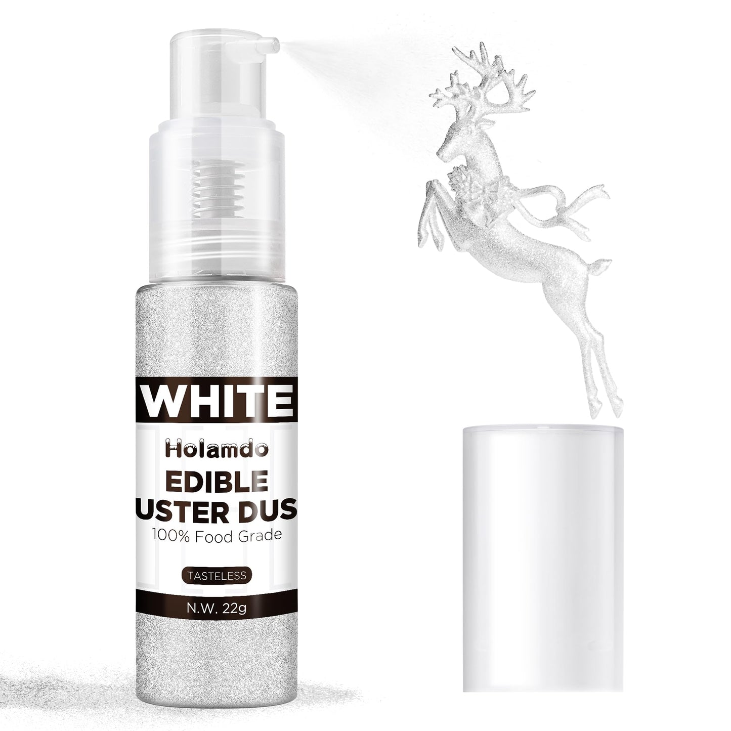 Holamdo Edible Glitter Spray - Metallic Food-Grade Glitter Powder, 22g, White