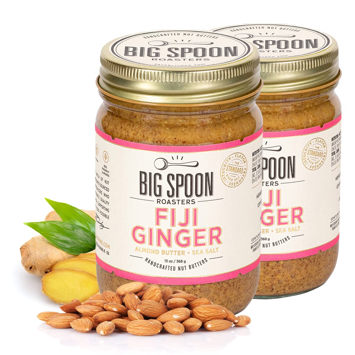 Big Spoon Roasters Fiji Flavor Blendger Almond Butter With Sea Salt - Keto Friendly  Low Sugar Almond Butter - Crunchy & Bee-Friendly Almonds - Gourmet & Pure Almond Nut Butter - 2 X 13 Ounces