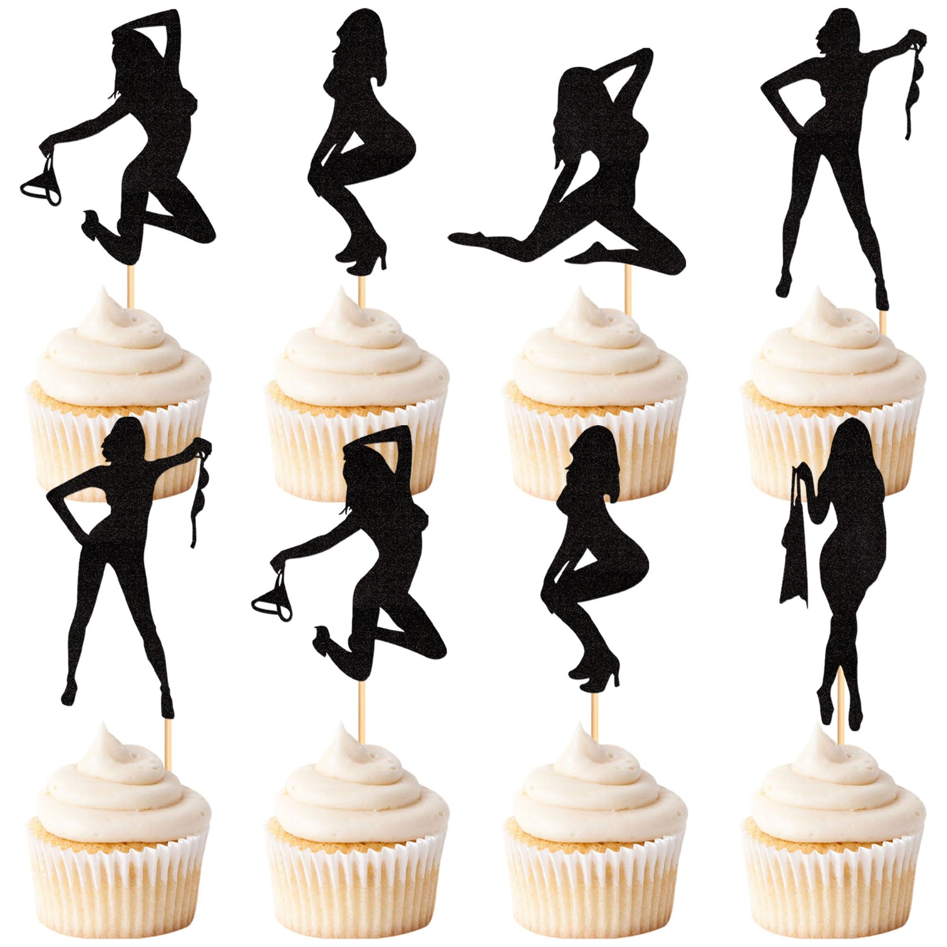 Ercadio 25 Pack Hot Woman Dancers Cupcake Toppers Black Glitter Dancers Cupcake Picks Music Dancer Theme Cupcake Picks Music The