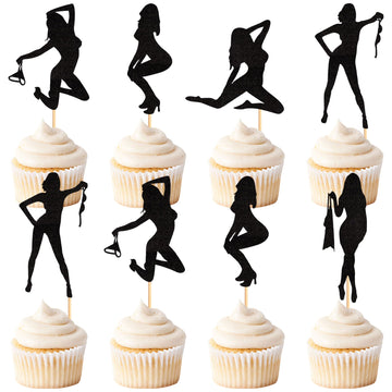 Ercadio 25 Pack Hot Woman Dancers Cupcake Toppers Black Glitter Dancers Cupcake Picks Music Dancer Theme Cupcake Picks Music The