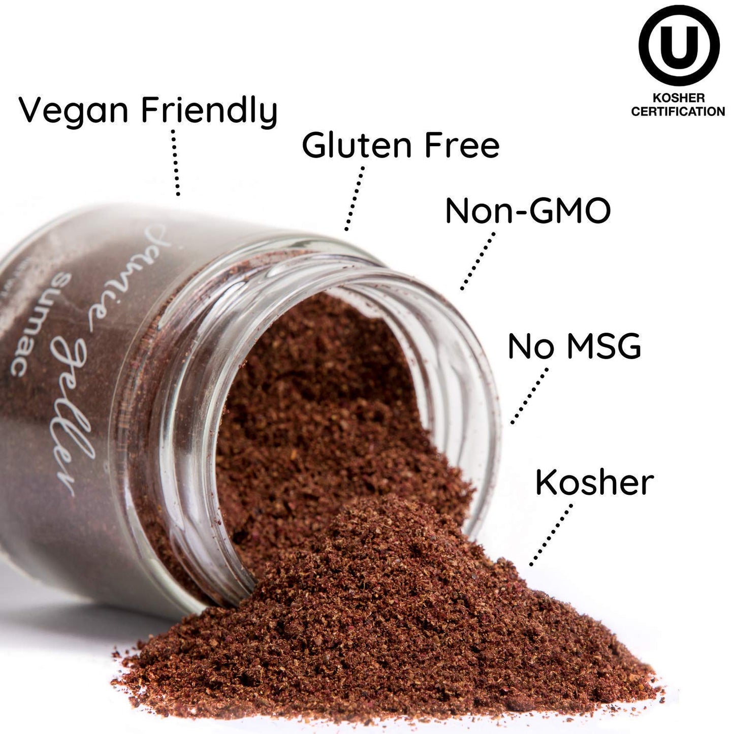 Jamie Geller Sumac Spice Seasoning | Fresh Ground Dried Red Berries (3.5 oz Glass Jar, 100g) OU KOSHER | Mediterranean Seasoning