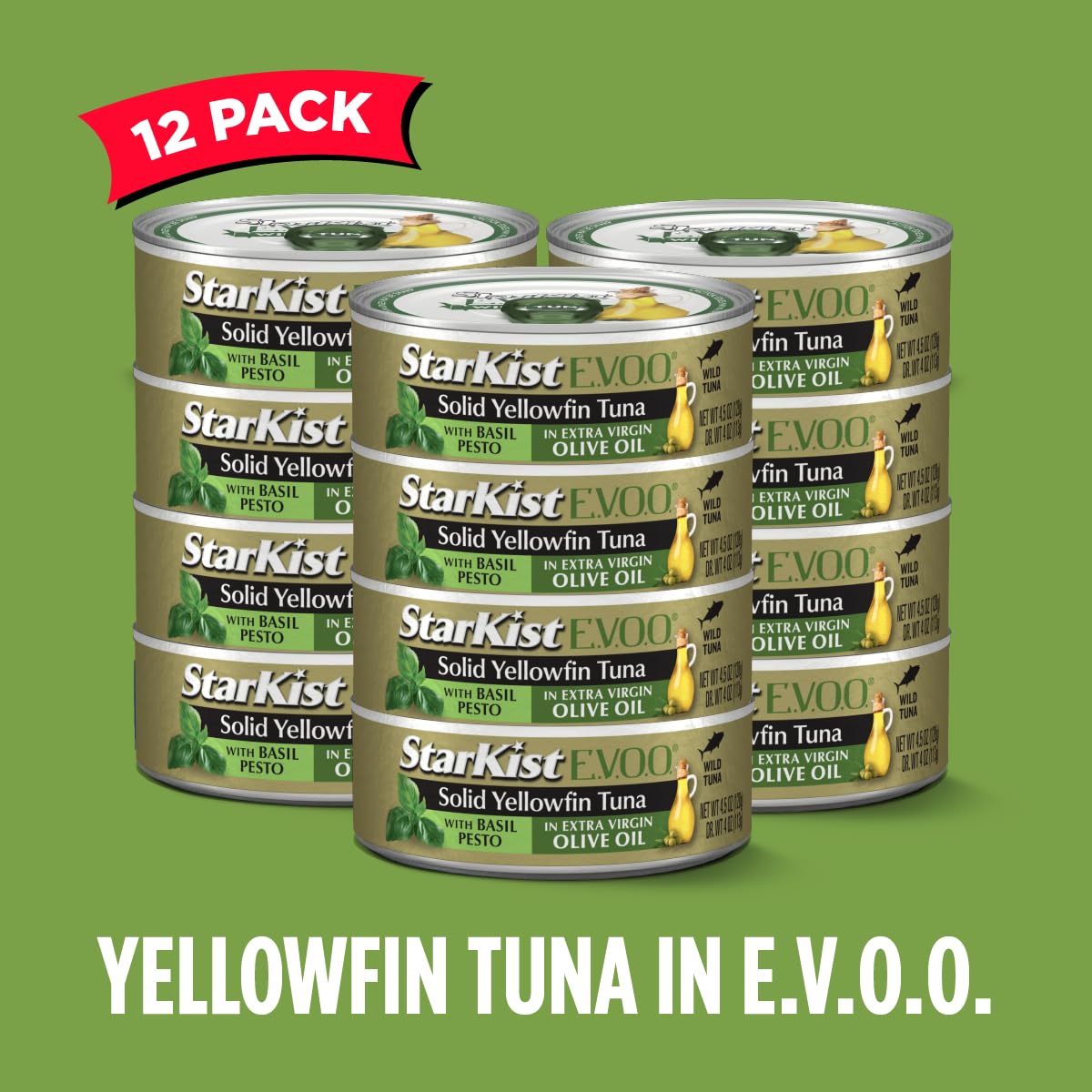 Starkist E.V.O.O. Solid Yellowfin Tuna With Basil Pesto And Extra Virgin Olive Oil, 4.5 Oz Can, Pack Of 12