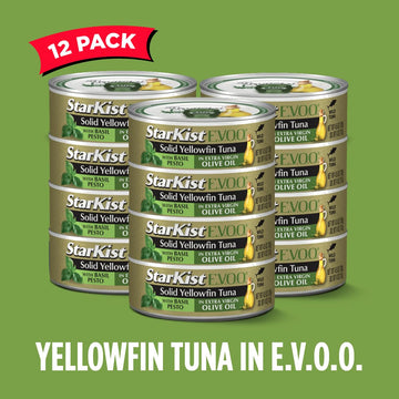 Starkist E.V.O.O. Solid Yellowfin Tuna With Basil Pesto And Extra Virgin Olive Oil, 4.5 Oz Can, Pack Of 12